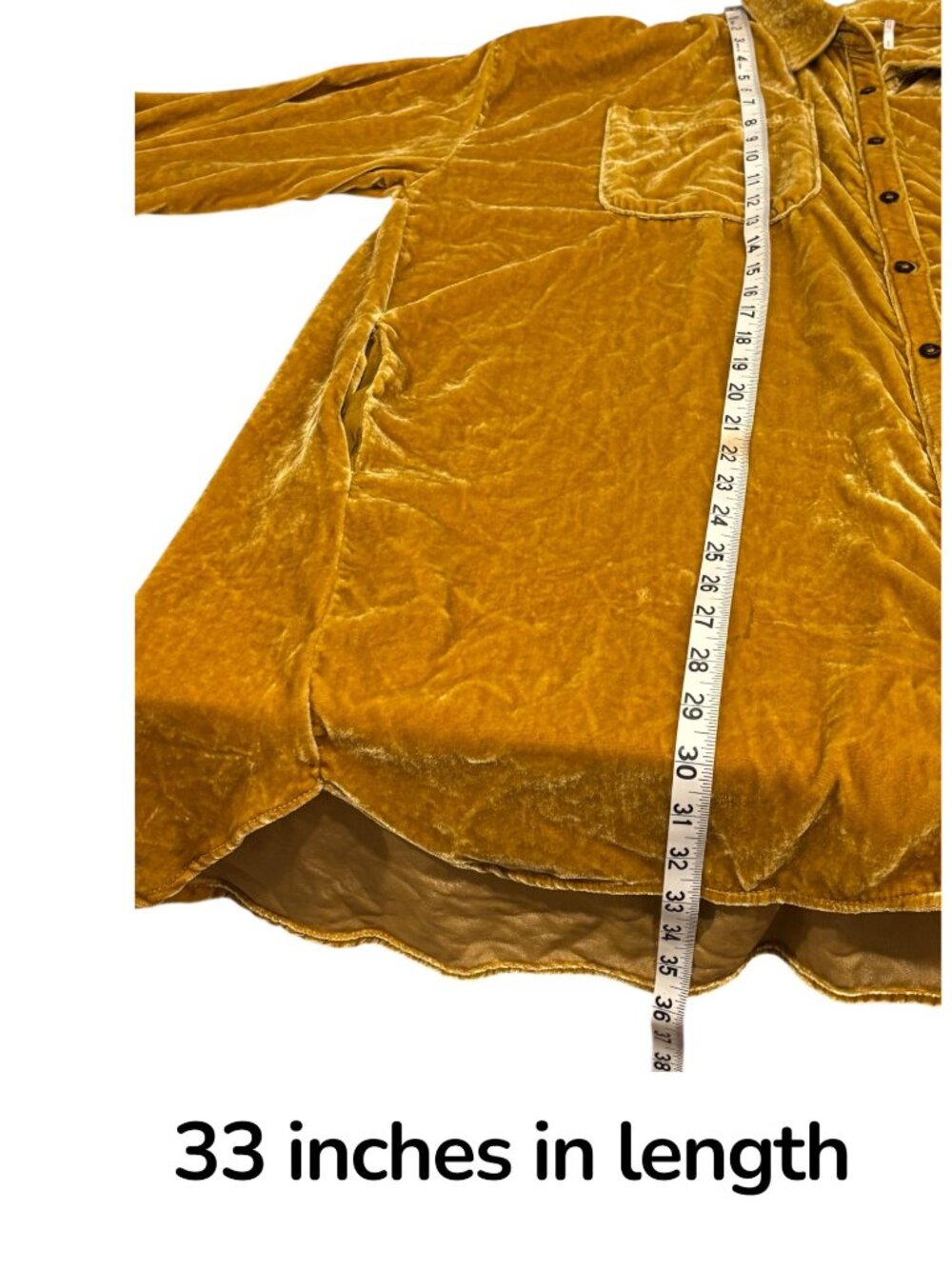 Free People Velvet Oversized Tunic Shirt Gold Mustard Boho Small S - Picture 10 of 11